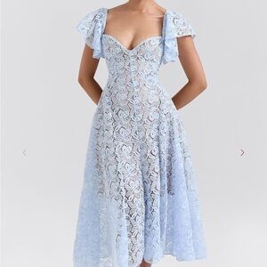 House of CB Light Blue Lace Midi Dress
